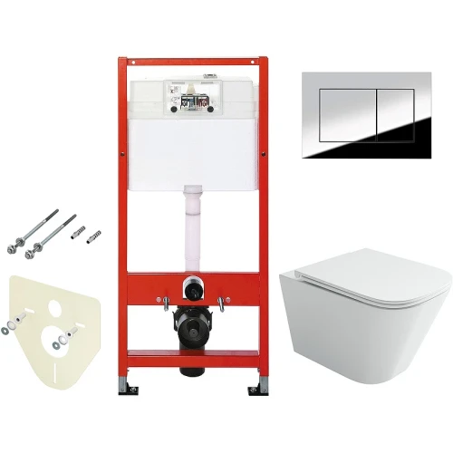 Комплект унитаза Ceramicanova Union CN4009T с инсталляцией Tece Profil 9400412 с сиденьем Микролифт и клавишей смыва Хром глянцевый фарфор подвесной