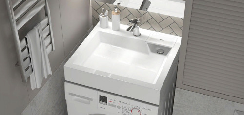 Раковина Azario Slim 60 CS00078302 на стиральную машину Белая искусственный камень (литьевой мрамор) подвесная, на стиральную машину
