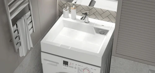 Раковина Azario Slim 60 CS00078302 на стиральную машину Белая искусственный камень (литьевой мрамор) подвесная, на стиральную машину