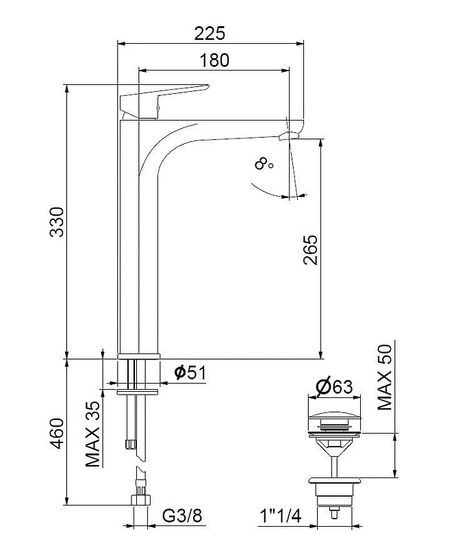 Смеситель для раковины Webert Sax Evolution SE830402560 Черный матовый