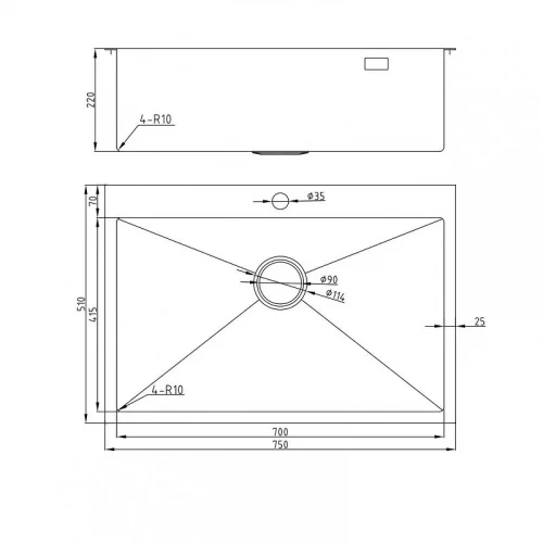 Кухонная мойка Milacio Denia 75 Steel MC.77509 цвет Вороненая сталь