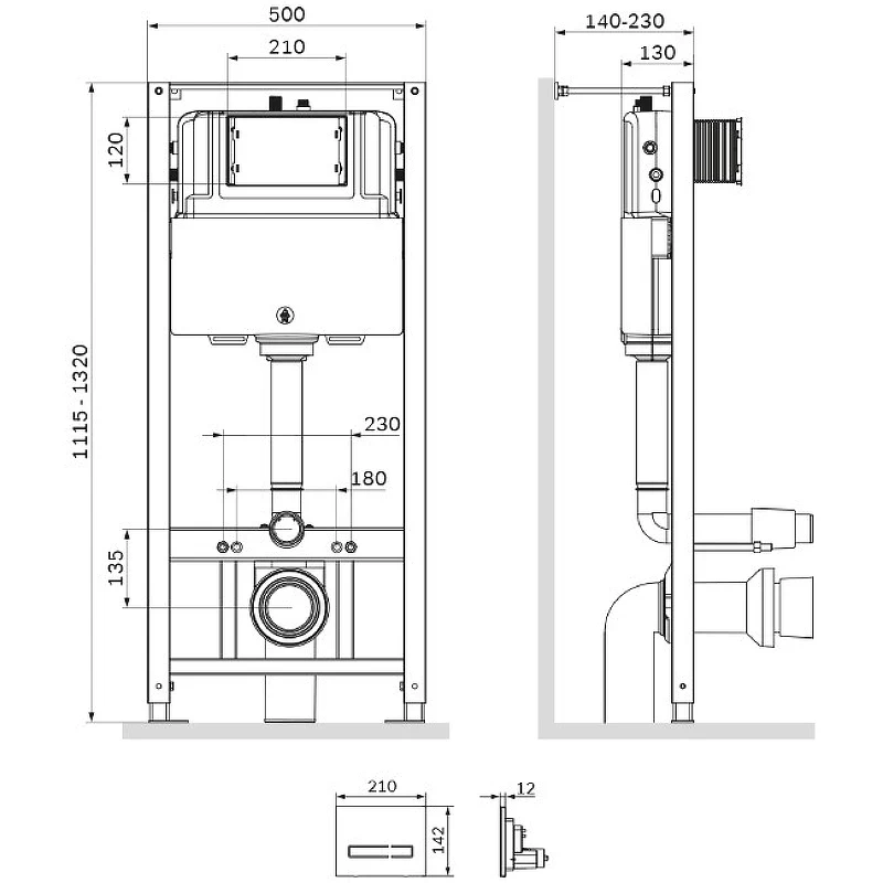 Инсталляция AM.PM Pro I012704.50A38 для подвесного унитаза с клавишей смыва Черный глянец нержавеющая сталь