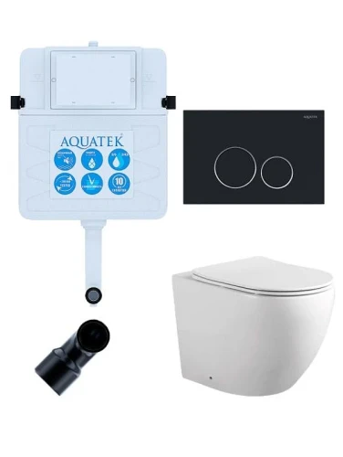 Комплект унитаза со смывным бачком Aquatek Set BW Aquatek Европа-020 3в1 цвет Белый с сиденьем Микролифт и клавишей смыва цвет Черный матовый