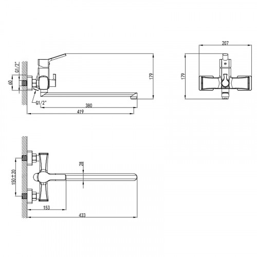 Смеситель для ванны AWP Shira S0551C универсальный цвет Хром