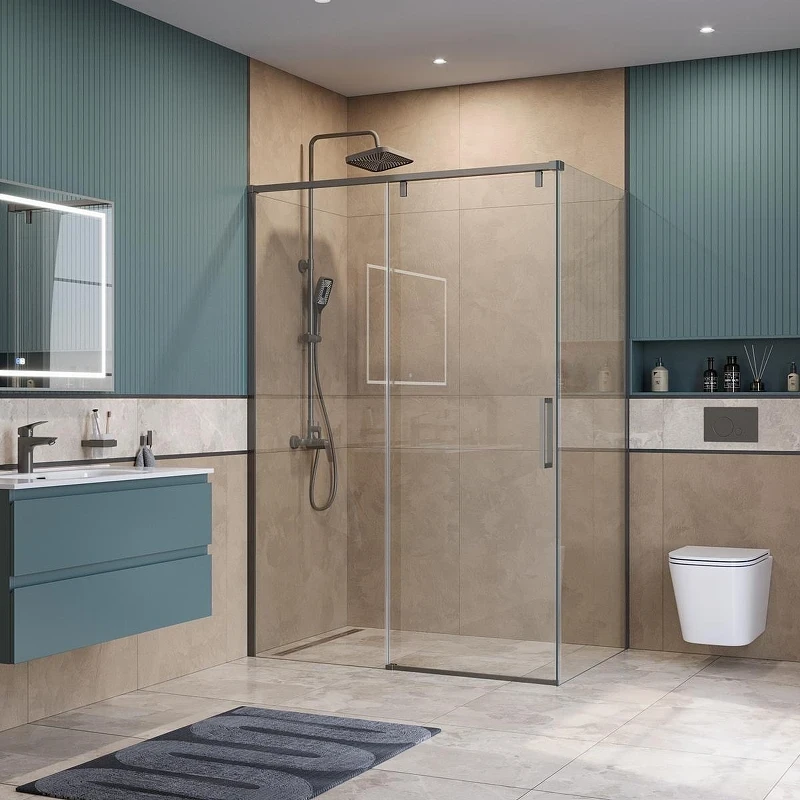 Душевой уголок BelBagno Soft Close-1 130x90 SOFT_CLOSE-1-AH-1-130/90-C-GM профиль Оружейная сталь стекло прозрачное