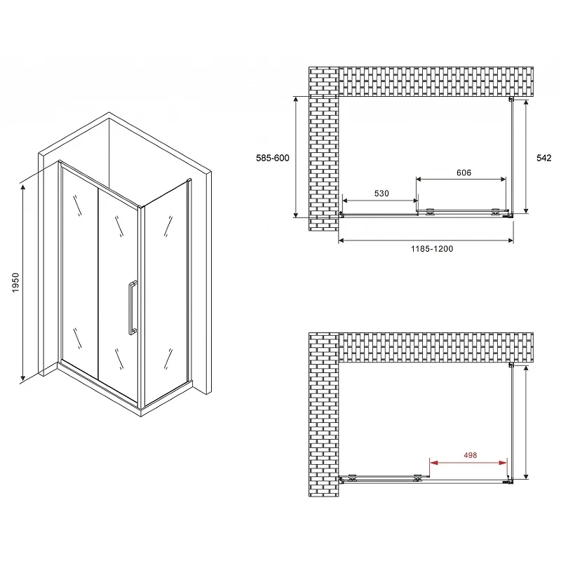 Душевой уголок Abber Schwarzer Diamant 120x60 AG30120BH-S60B профиль Черный стекло прозрачное