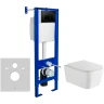 Комплект унитаза WellWant Tesoro WWU01111W с инсталляцией Berges Wasserhaus Atom 410 040332 с сиденьем Микролифт и Черной клавишей смыва