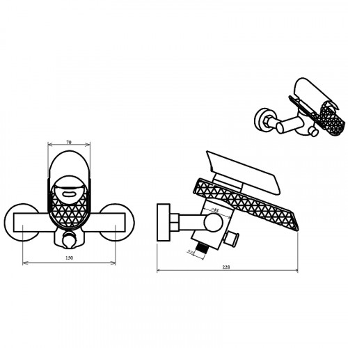 Смеситель для ванны Boheme Hypnose 233-G Золото латунь на стену