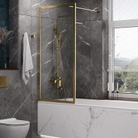 Шторка на ванну WasserKRAFT Abens 80 20W01-80 BG Fixed WasserSchutz профиль Матовое золото стекло прозрачное
