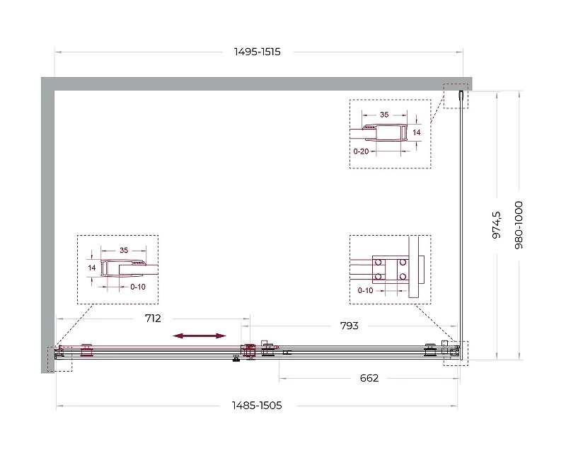 Душевой уголок BelBagno Soft Close-2 150x100 SOFT_CLOSE-2-AH-1-150/100-C-GM профиль Оружейная сталь стекло прозрачное