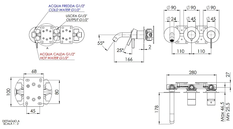 Смеситель для ванны Remer Metrica MC54D2PNO цвет Черный матовый