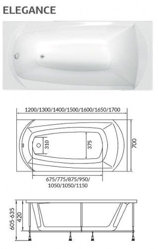 Акриловая ванна Creto Elegia 150х70 29-15070 цвет Белый