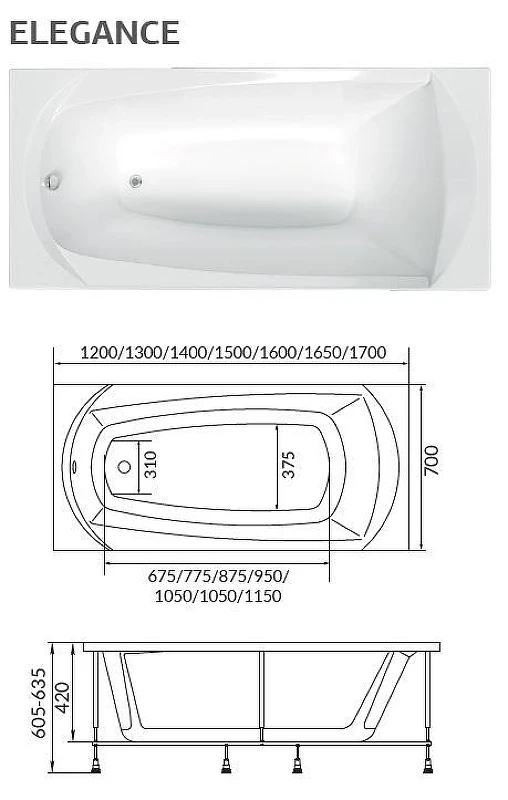 Акриловая ванна Creto Elegia 150х70 29-15070 цвет Белый