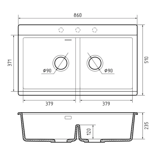 Кухонная мойка Rivelato Fonde 86 FN-8638-2 Titanio цвет Серый