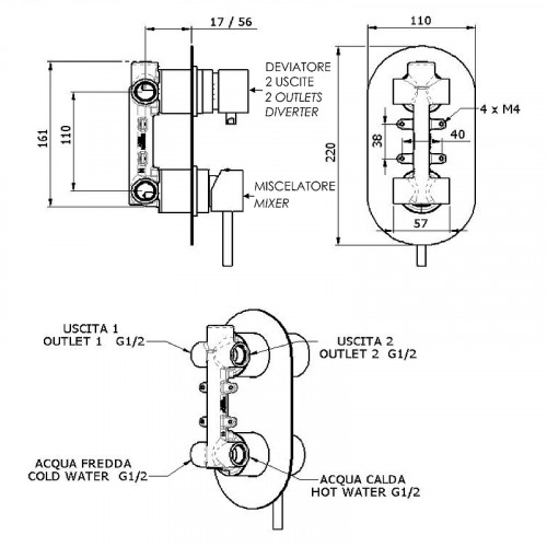 Смеситель для душа Remer X-Style X92 Хром латунь встраиваемый