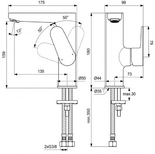 Смеситель для раковины Ideal Standard Cerafine Model O BC555XG Черный шелк латунь на столешницу