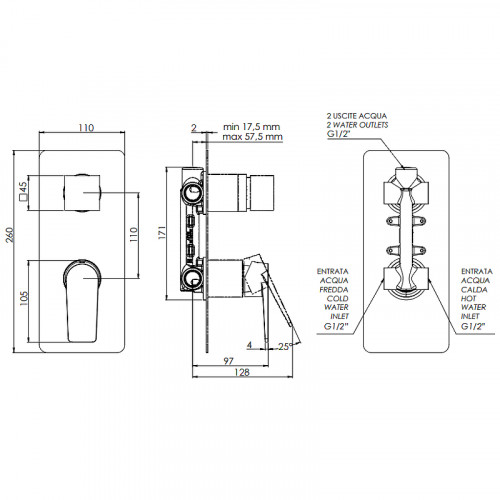 Смеситель для душа Remer Dream D92 Хром латунь встраиваемый