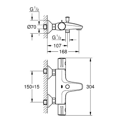 Смеситель для ванны Grohe Grohtherm 800 34567000 с термостатом Хром латунь на стену