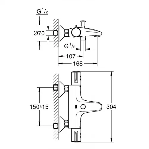 Смеситель для ванны Grohe Grohtherm 800 34567000 с термостатом Хром латунь на стену