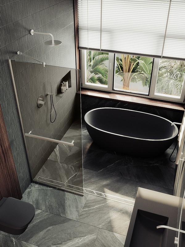 Душевая перегородка Maybah Glass MGD-709-5у 1090x1950 в узком профиле Хром матовый стекло бронзовое