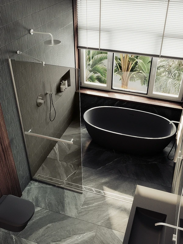 Душевая перегородка Maybah Glass MGD-709-5у 1090x1950 в узком профиле Хром матовый стекло бронзовое