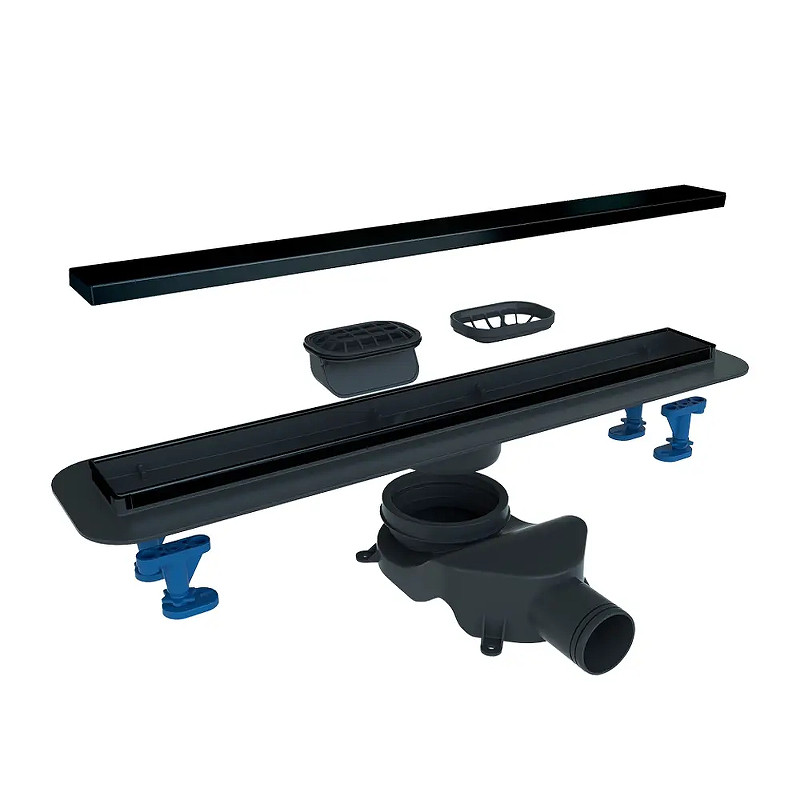 Душевой лоток Bettoserb Compact Line Matte Black 55 13702509BM с решеткой цвет Черный матовый / под плитку