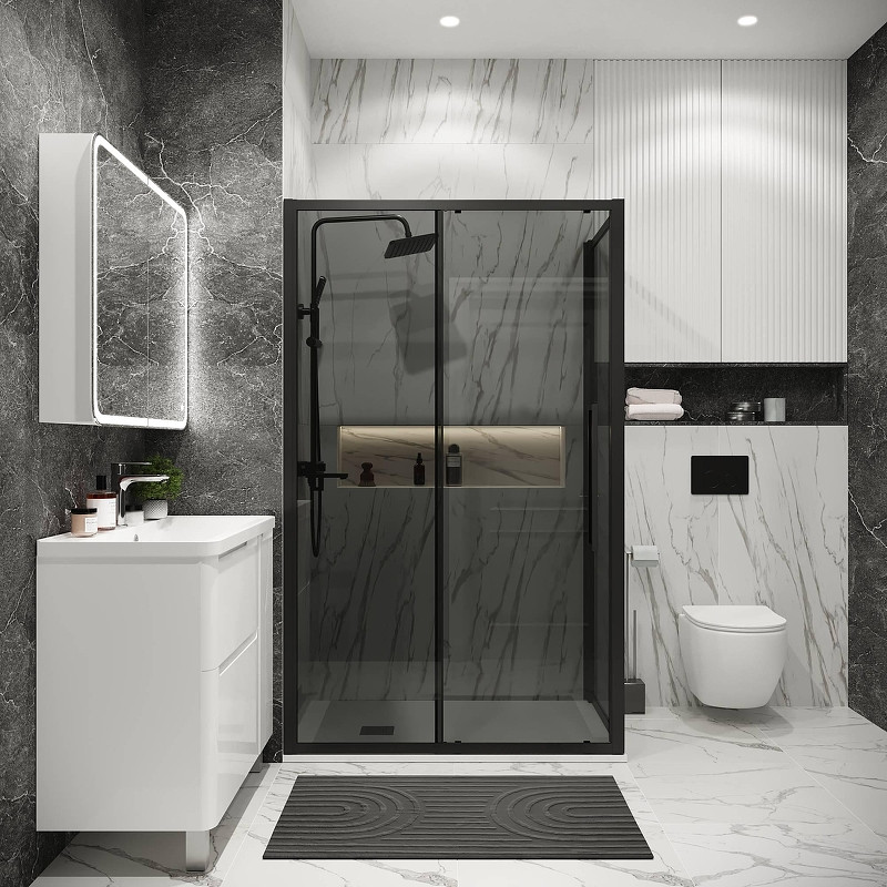 Душевая стенка Grossman Cosmo 100 200.K33.02.100.21.10 профиль Черный матовый стекло тонированное