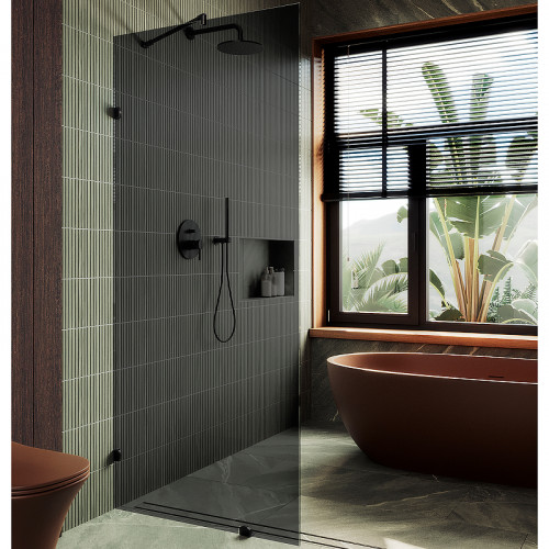 Душевая перегородка Maybah Glass MGD-275-6 890x1950 коннектор стена-стекло Черный стекло графитовое