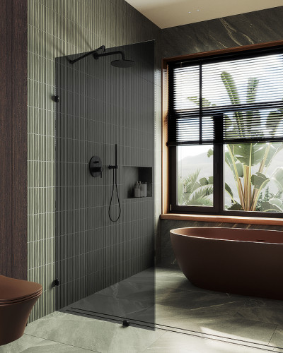 Душевая перегородка Maybah Glass MGD-275-6 890x1950 коннектор стена-стекло Черный стекло графитовое