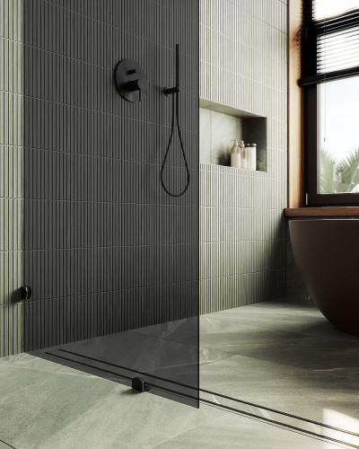 Душевая перегородка Maybah Glass MGD-275-6 890x1950 коннектор стена-стекло Черный стекло графитовое