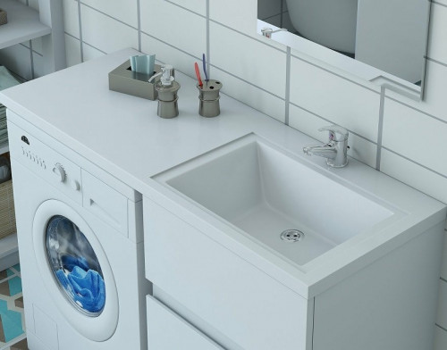 Раковина Эстет Даллас 110 R ФР-00001668 с местом под стиральную машину Белая искусственный камень (литьевой мрамор) с местом под стиральную машину, полувстраиваемая