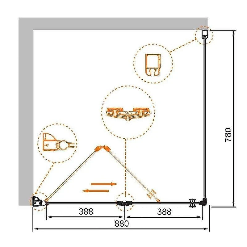 Душевой уголок Cezares Elena 90x80 ELENA-W-ASH-1-90/80-C-Cr профиль Хром стекло прозрачное