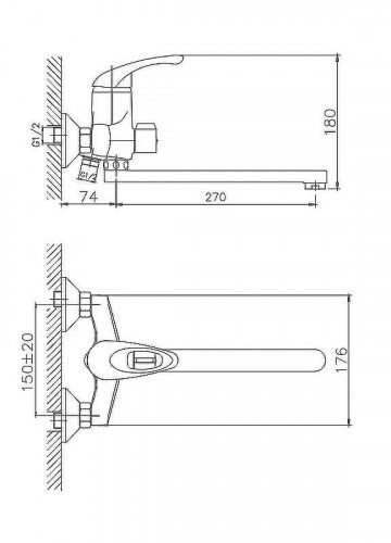 Смеситель для ванны Cron CN2203 универсальный Хром