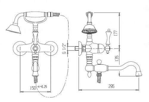 Смеситель для ванны Cezares Margot MARGOT-VDFM2-01-Bi Хром на стену