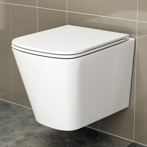 Комплект унитаза DIWO Bauedge Stil BS0002 с сиденьем Микролифт с инсталляцией DIWO 4501 с клавишей смыва цвет Глянцевый белый