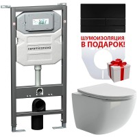 Комплект унитаза с инсталляцией Ceramicanova Forma CN3009_1002B_1000 с сиденьем Микролифт и Черной матовой клавишей смыва фарфор подвесной