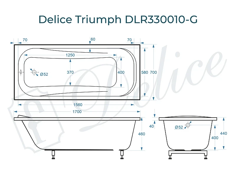 Ванна из искусственного камня Delice Triumph 170х70 DLR330010-G цвет Белый