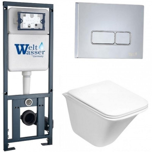 Комплект унитаза с инсталляцией WeltWasser MARBERG 410 + ROTBACH 004 GL-WT + MAR 410 SE-CR 10000006496 цвет Белый глянцевый с сиденьем Микролифт и клавишей смыва цвет Хром