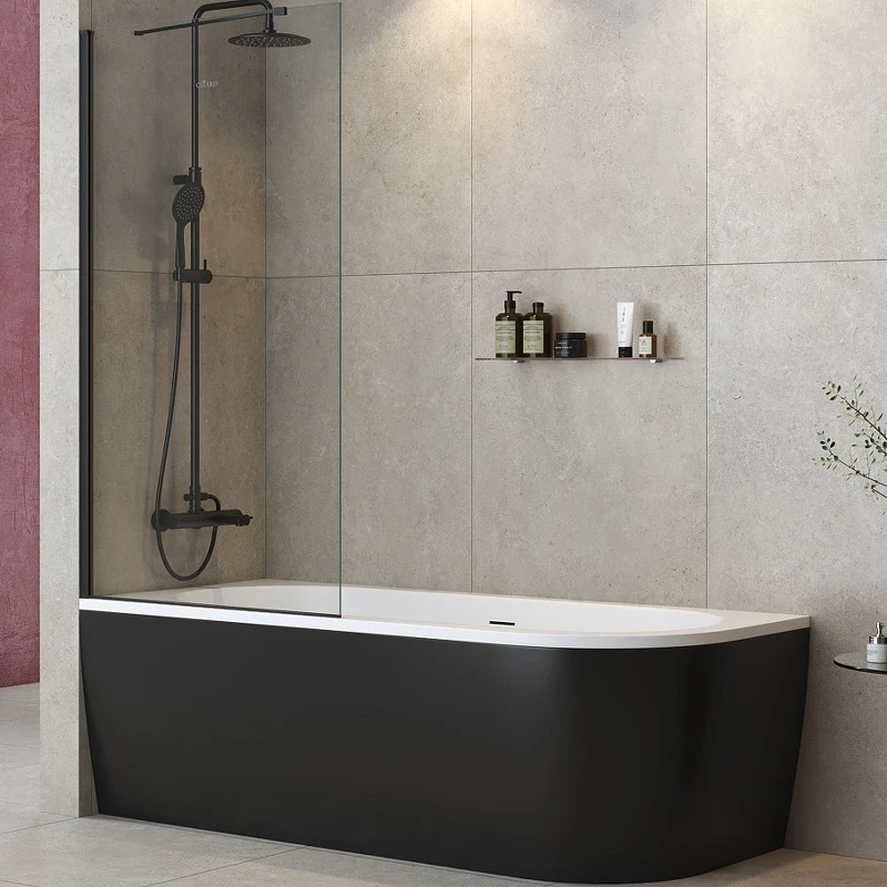 Шторка на ванну Cezares Liberta 80 LIBERTA-V-1-TB-80/155-C-NERO профиль Черный матовый стекло прозрачное