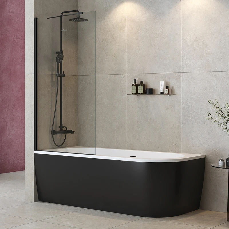 Шторка на ванну Cezares Liberta 80 LIBERTA-V-1-TB-80/155-C-NERO профиль Черный матовый стекло прозрачное
