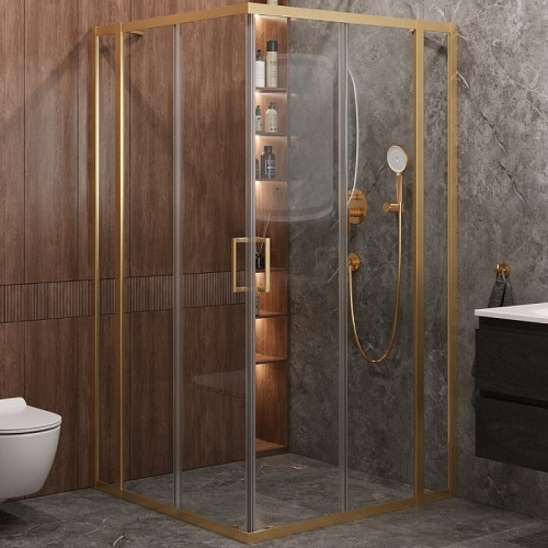 Душевой уголок Cezares Molveno 120x120 MOLVENO-A-22-90+30-C-BORO-IV профиль Брашированное золото стекло прозрачное