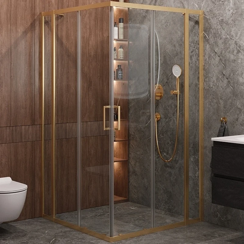 Душевой уголок Cezares Molveno 120x120 MOLVENO-A-22-90+30-C-BORO-IV профиль Брашированное золото стекло прозрачное