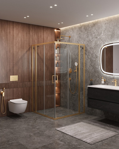Душевой уголок Cezares Molveno 120x120 MOLVENO-A-22-90+30-C-BORO-IV профиль Брашированное золото стекло прозрачное