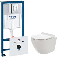 Комплект унитаза AQUAme AQM2002 с инсталляцией Grohe Rapid SL 38775001 с сиденьем Микролифт и клавишей смыва Хром фаянс подвесной
