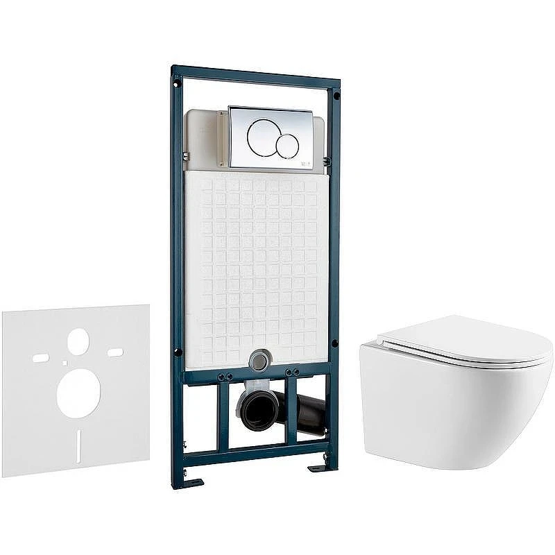 Унитаз с инсталляцией WellWant Aura WWU01121WK + WeltWasser WW Marberg 507 10000005949+10000005952 с сиденьем Микролифт с клавишей смыва Хром глянцевый