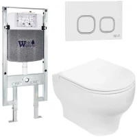 Комплект унитаза с инсталляцией WeltWasser AMBERG 497 ST + ERLENBACH 004 GL-WT + AMBERG RD-WT 10000006686 цвет Белый глянцевый с сиденьем Микролифт и клавишей смыва цвет Белый