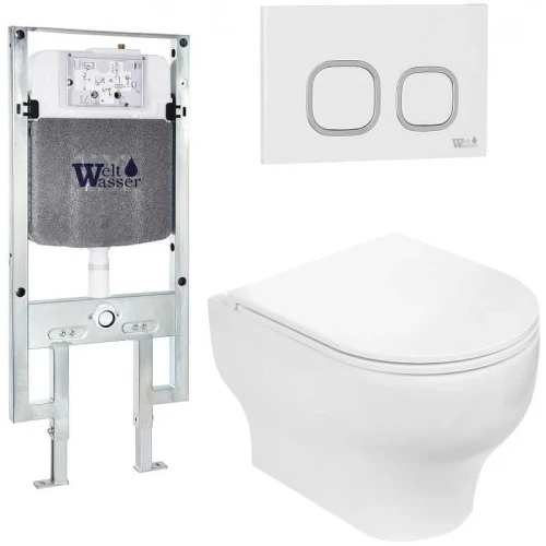 Комплект унитаза с инсталляцией WeltWasser AMBERG 497 ST + ERLENBACH 004 GL-WT + AMBERG RD-WT 10000006686 цвет Белый глянцевый с сиденьем Микролифт и клавишей смыва цвет Белый