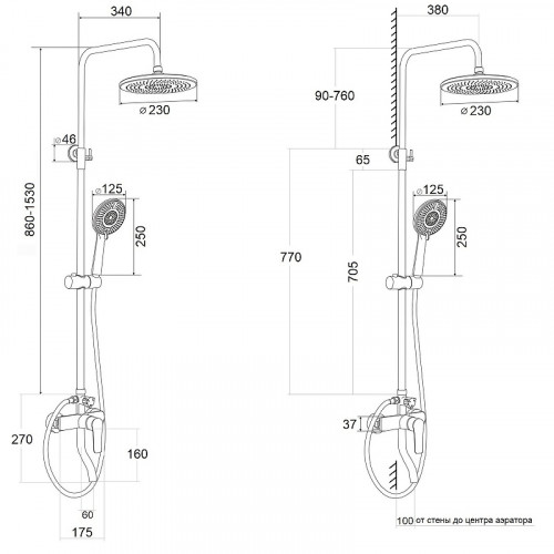 Душевая система Bond Circle B04-9100 Хром латунь на стену