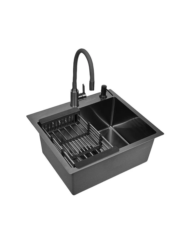 Кухонная мойка Wisent 50 WS35044B/WGER019B/W405B/W302644B/W74004-02 со смесителем цвет Графит