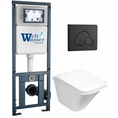 Комплект унитаза с инсталляцией WeltWasser MARBERG 410 + ROTBACH 004 GL-WT + MAR 410 RD MT-BL 10000010975 цвет Белый глянцевый с сиденьем Микролифт и клавишей смыва цвет Черный матовый